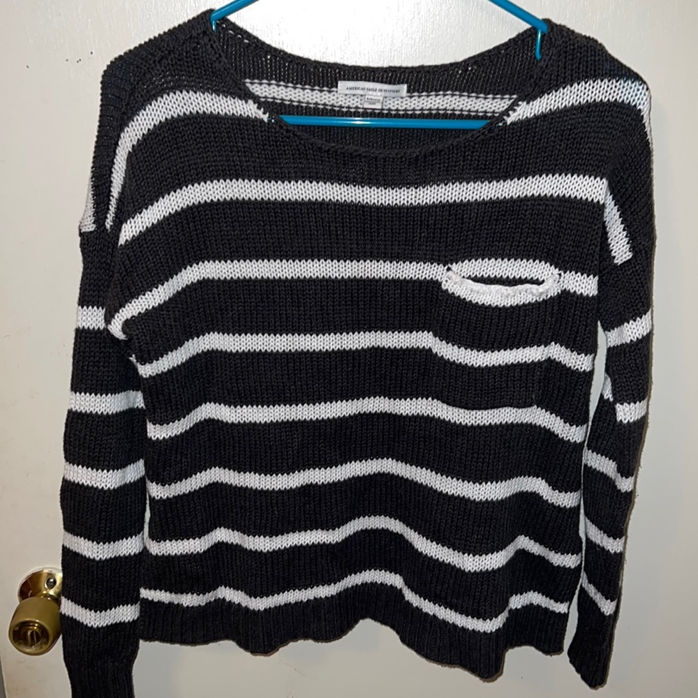 Dark grey and white stripped knit sweater